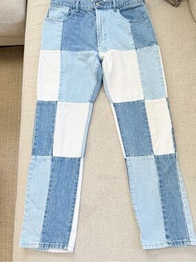 PacSun Vintage Loose Patchwork Jeans Size 32 Color Block Denim Wide Leg